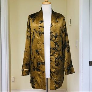 Gold with Black Flowers Kimono Blazer